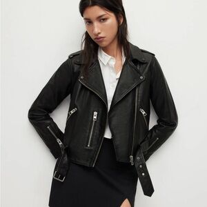All Saints Balfern Biker Sheep Leather Jacket in Black